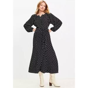 Loft Women’s Sz 4 Black w White Polka Dot Asymmetrical Secretary Dress Midi NWT